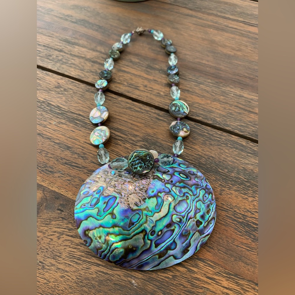 Blue and Green Iridescent Crystal Pendant Necklace